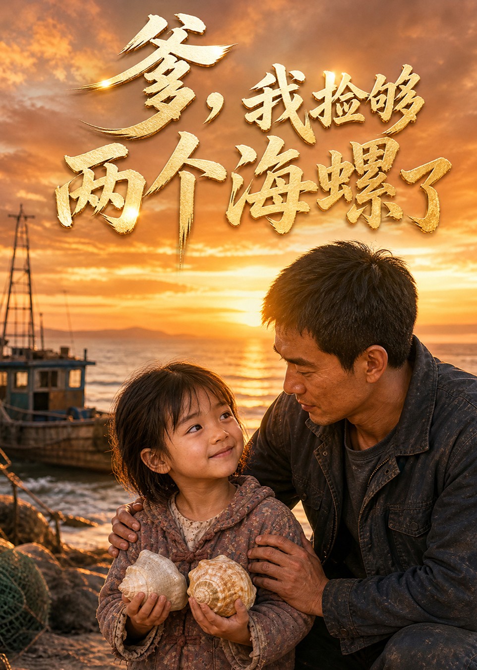 爹，我捡够两个海螺了